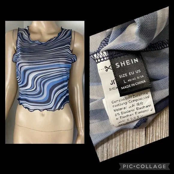 Shein Tank Top Women's Size L US 8 / 10 Marble Print Mesh Cropped Festival Club - Picture 12 of 12